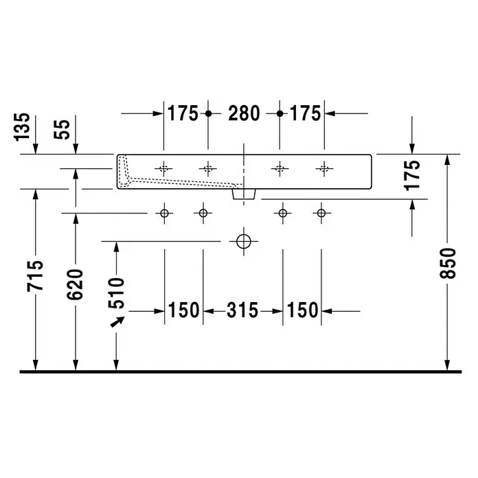Duravit Vero Doppelwaschtisch - 120 x 47 cm, Ohne Spezialglasur, Hahnloch: Mitte, Mit Überlauf, Weiß, Ungeschliffen