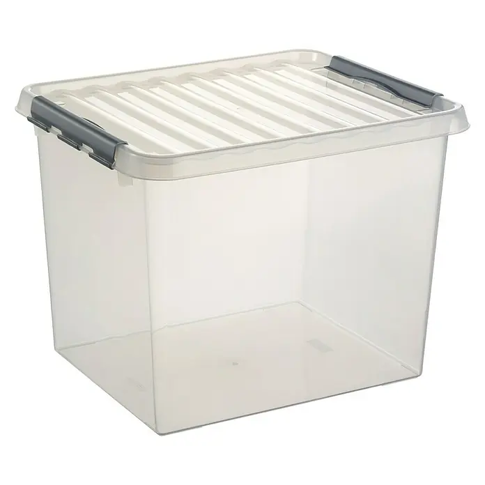Sunware Aufbewahrungsbox Q-Line - L x B x H: 50 x 40 x 38 cm, Kunststoff, Transparent, Farbe Griff: Schwarz - Linke Seitenansicht