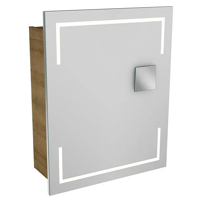 Camargue Stella LED-Spiegelschrank - B x H: 60 x 73,7 cm, Anschlag: Rechts, Mit eckigen Kanten, Spanplatte, Berg Eiche - Linke Seitenansicht