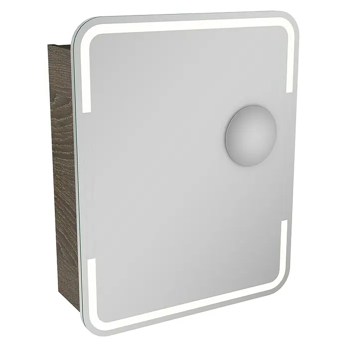 Camargue Stella LED-Spiegelschrank - B x H: 60 x 73,7 cm, Anschlag: Rechts, Mit abgerundeten Kanten, Spanplatte, Eiche Maron - Linke Seitenansicht