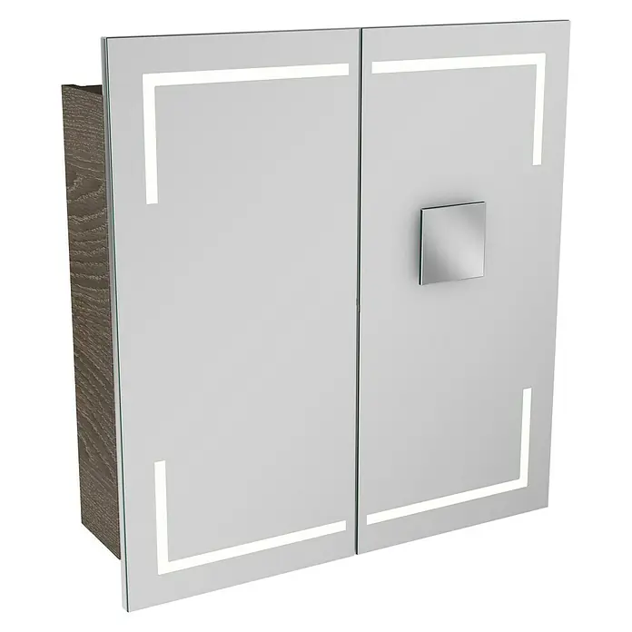 Camargue Stella LED-Spiegelschrank - B x H: 70 x 73,7 cm, Mit Beleuchtung, Mit eckigen Kanten, Spanplatte, Eiche Maron - Linke Seitenansicht
