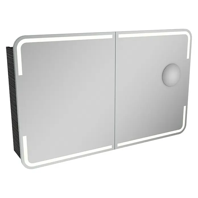Camargue Stella LED-Spiegelschrank - B x H: 120 x 73,7 cm, Mit Beleuchtung, Mit abgerundeten Kanten, Spanplatte, Dark Oak - Linke Seitenansicht