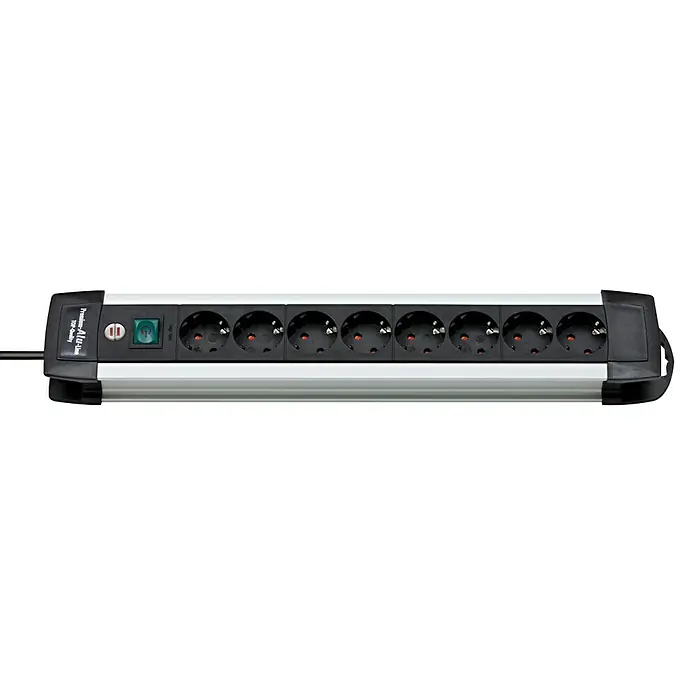 Brennenstuhl Premium-Alu-Line Steckdosenleiste - Anzahl Steckdosen Schuko: 8 Stk., Schwarz/Silber, 3 m, Sicherheitsschalter beleuchtet - Ansicht von oben