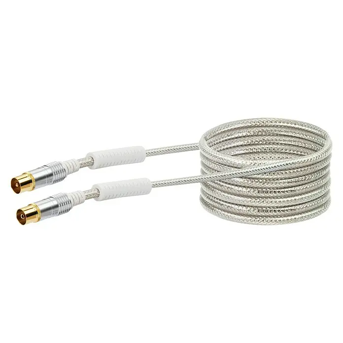 Schwaiger Priključni kabel za antenu - 3 m, Bijele boje, 110 dB, IEC utikač, IEC utičnica - Pogled sprijeda