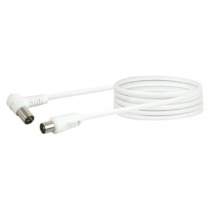 Schwaiger Priključni kabel za antenu - 3 m, Bijele boje, 75 dB, Jednostrano savijeno pod 90° - Pogled sprijeda