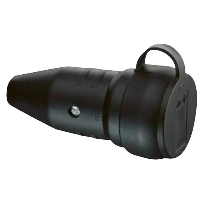 Gummi-Schutzkontakt-Kupplung - 230 V, 16 A, IP44, Schwarz