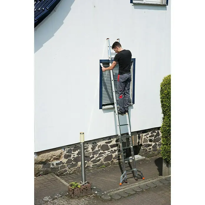 Krause Monto Sprossen-Mehrzweckleiter Tribilo - Arbeitshöhe: 9,3 m, 3 x 12 Sprossen, Aluminium - Anwendungsbeispiel
