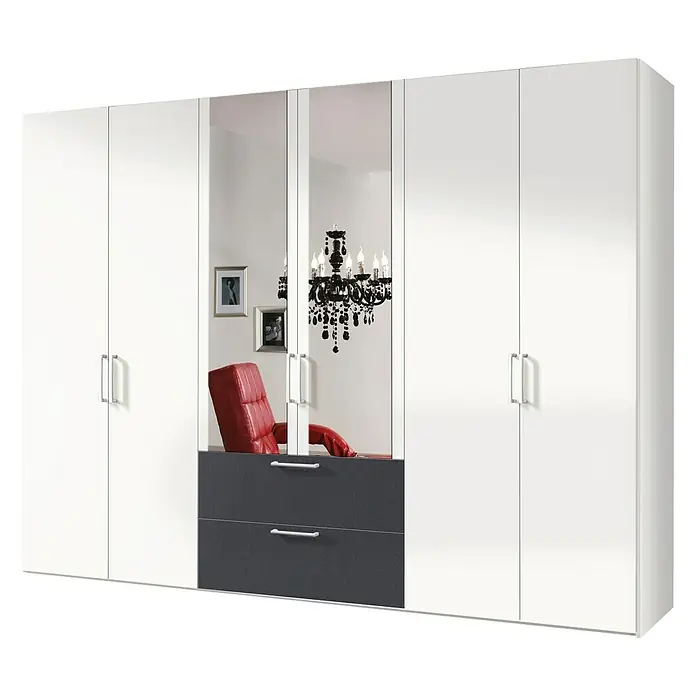 Express Möbel Kleiderschrank Brooklyn - L x B x H: 58 x 300 x 216 cm, Weiß/Graphit, 2 Spiegel, Anzahl Schubladen: 2 Stk. - Linke Seitenansicht