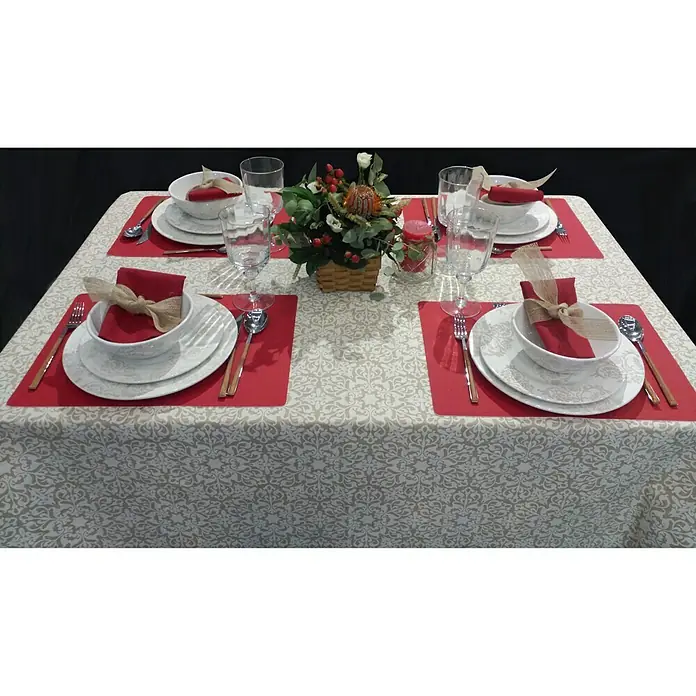 Mantel para mesa a metros Antimanchas Linus blanco/beige - Ancho: 140 cm