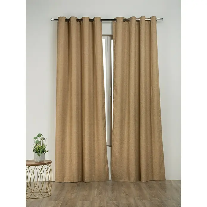 Cortina con ollaos Cindy - 140 x 270 cm, 100% poliéster, Camel