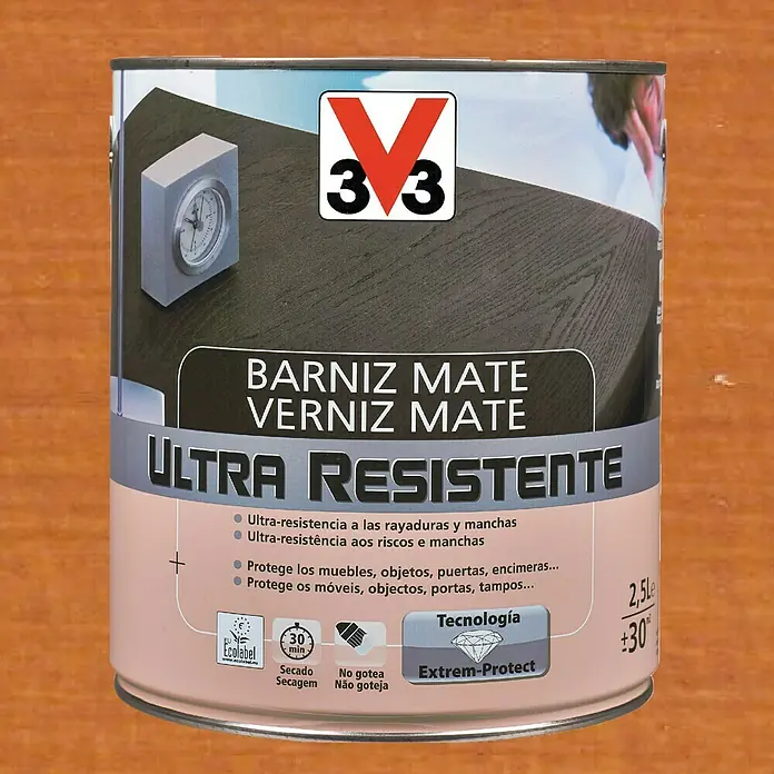 V33 Barniz para madera Mate Ultra Resistente - Cerezo, Mate, 750 ml