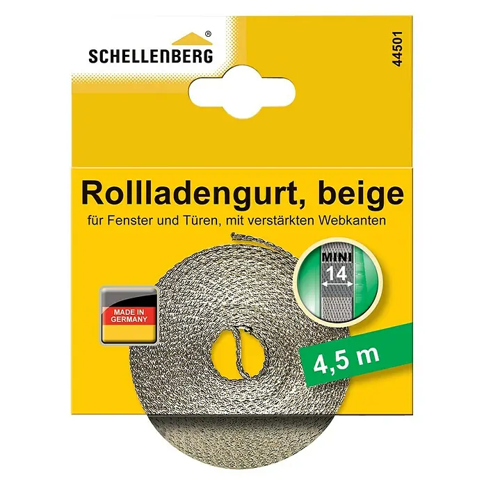 Schellenberg Rollladengurt Mini - Beige, Länge: 4,5 m, Gurtbreite: 14 mm - Vorderansicht