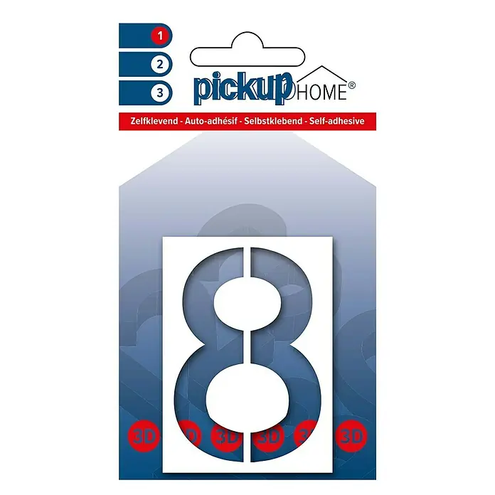 Pickup 3D Home Huisnummer Milan - Hoogte: 6 cm, Motief: 8, Wit, Kunststof, Zelfklevend