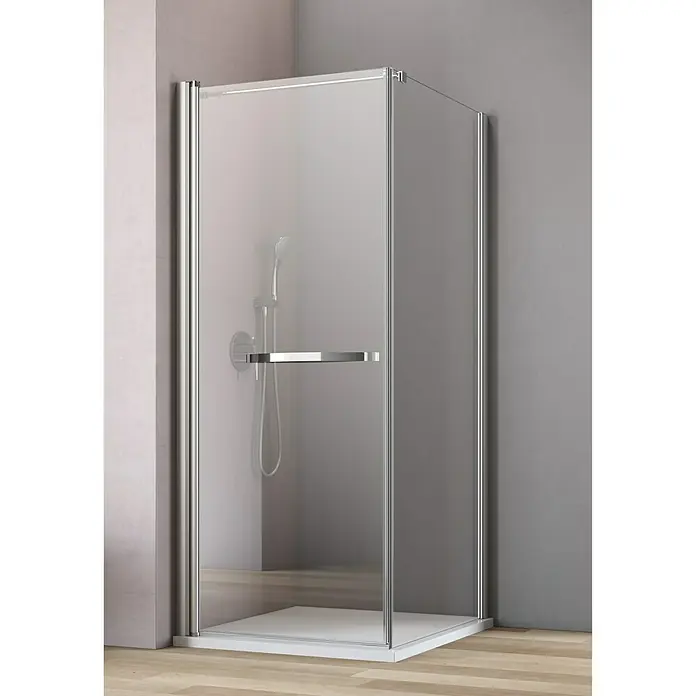 GEO Hit Eckdusche B-F10P - 90 x 100 x 202,2 cm, Beschichtet, DIN Anschlag: Links, Stärke: 6 mm, Silber - Vorderansicht