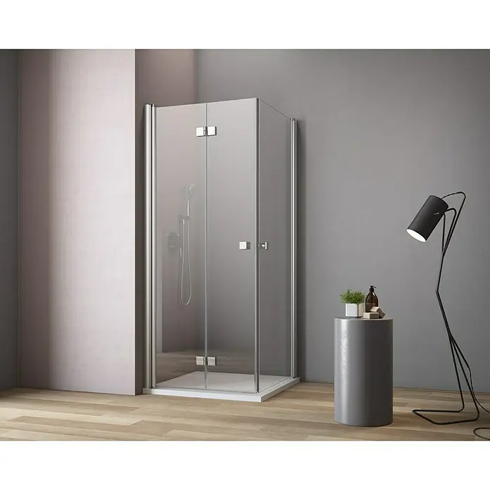 GEO Hit Eckdusche B-E410 - 100 x 80 x 202,2 cm, Beschichtet, Stärke: 6 mm, Silber - Vorderansicht