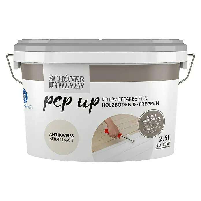 SCHÖNER WOHNEN-Farbe Pep up Renovierfarbe Holzfußboden - Antikweiß, 1 l, Seidenmatt
