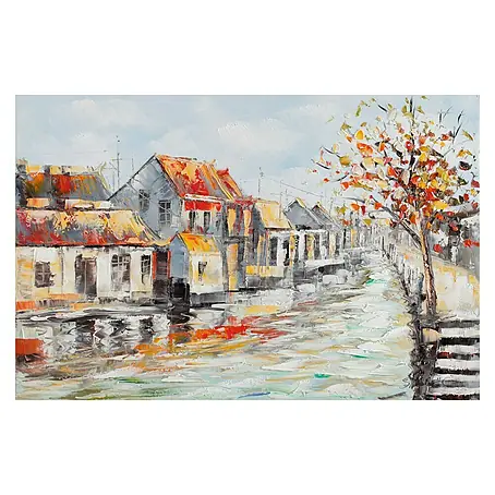 Cuadro pintado a mano Dipinto Rainy town