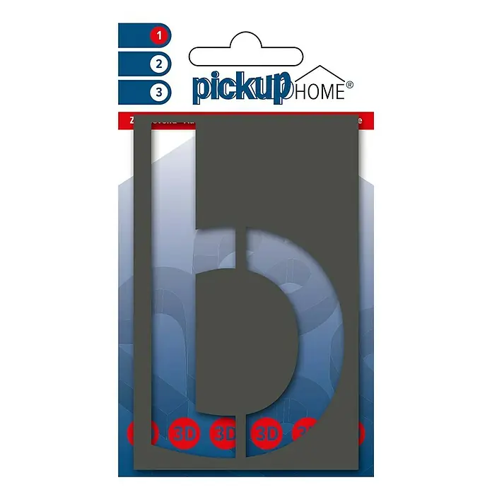 Pickup 3D Home Huisnummer - Hoogte: 10 cm, Motief: b, Grijs, Kunststof, Zelfklevend