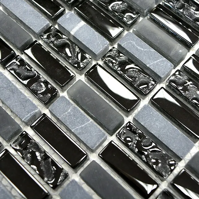 Mosaikfliese Stäbchen Crystal Mix XCM XS99 - 31,3 x 31,8 cm, Grau/Schwarz, Glänzend