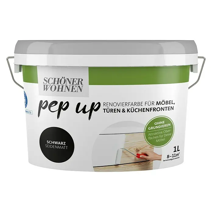 SCHÖNER WOHNEN-Farbe Pep up Renovierfarbe Möbel - Schwarz, 1 l, Seidenmatt - Vorderansicht