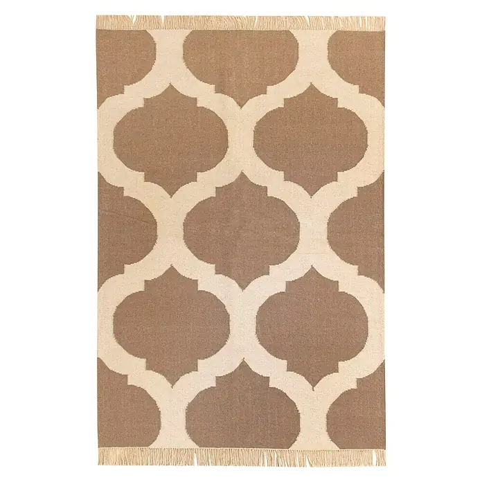 Alfombra Kilim moderna - Beige/Marrón, 200 x 140 cm, Lana