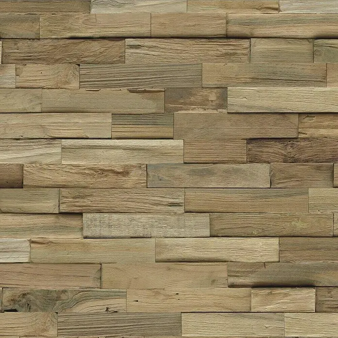 Indo Holzpaneel Indo 3D Wall Nature - Teak, 500 x 200 x 10 mm, 10 Paneele - Vorderansicht