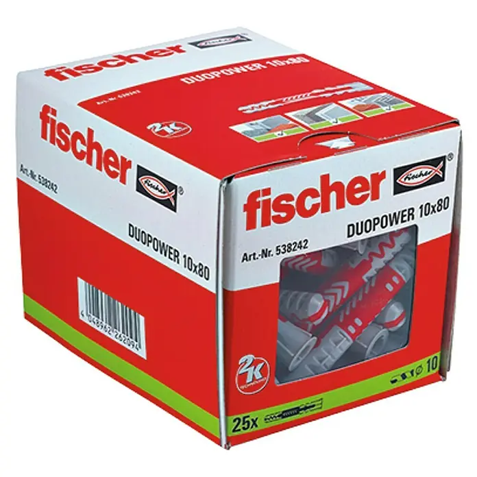 Fischer Duopower Set de tacos - Diámetro taco: 10 mm, Longitud taco: 80 mm, 25 uds., Nylon