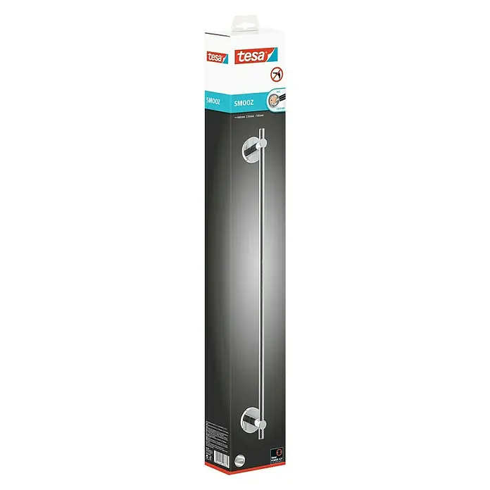 Tesa Hukk Badetuchstange Smooz - Breite: 64 cm, Chrom, Glänzend
