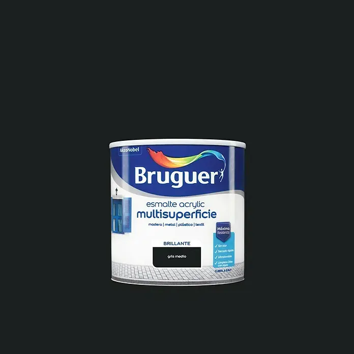 Bruguer Esmalte de color Acrylic multisuperficie - Gris medio, 250 ml, Brillante