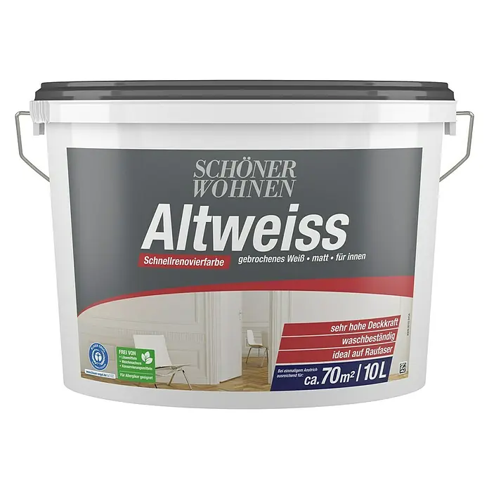 SCHÖNER WOHNEN-Farbe Wandfarbe Altweiß - Weiß, 10 l, Matt - Vorderansicht