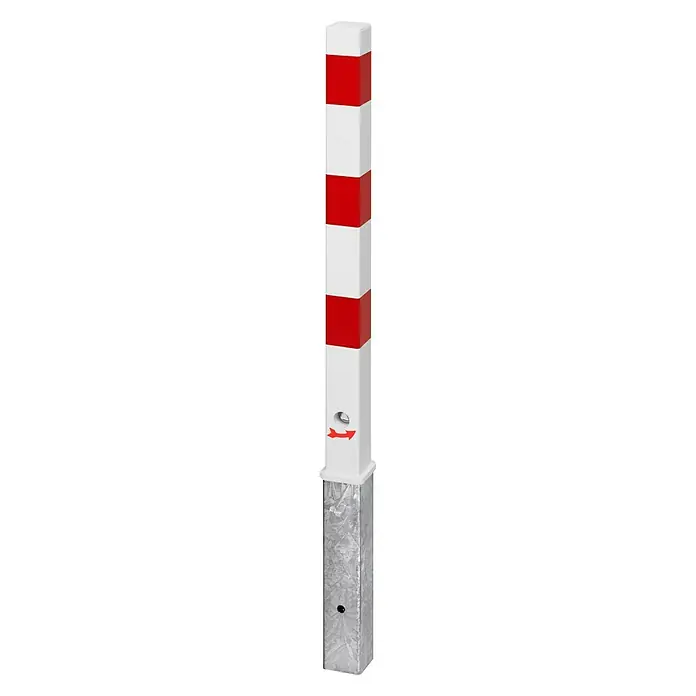 Sperrpfosten - Höhe über Boden: 900 mm, L x B: 70 x 70 mm, Stahl, Dreikantverriegelung, Montageart: Stecken, Weiß, Rot - Vorderansicht