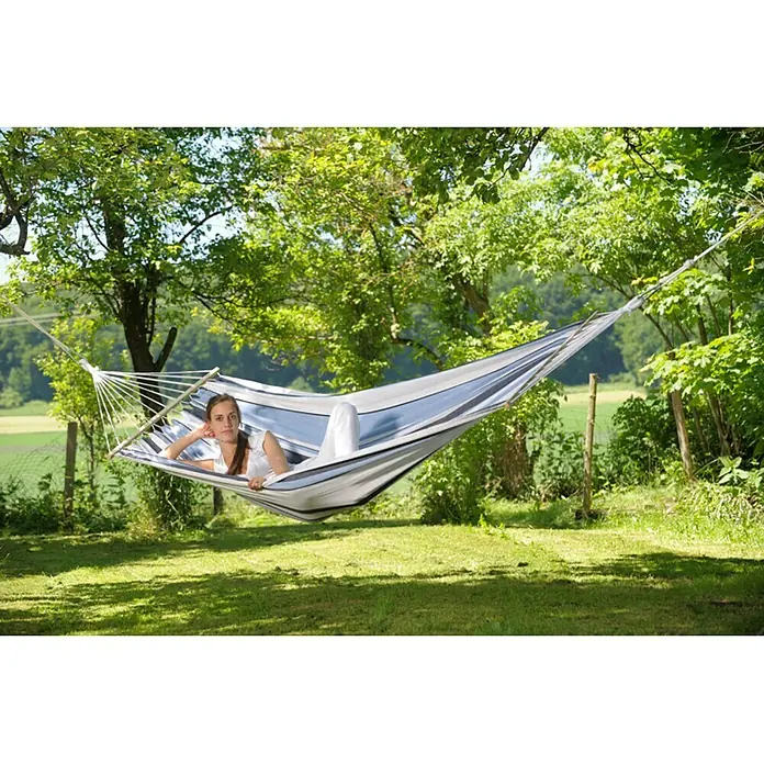 Amazonas Stabhängematte Samba marine - 210 x 140 cm, Blau/Weiß - Vorderansicht