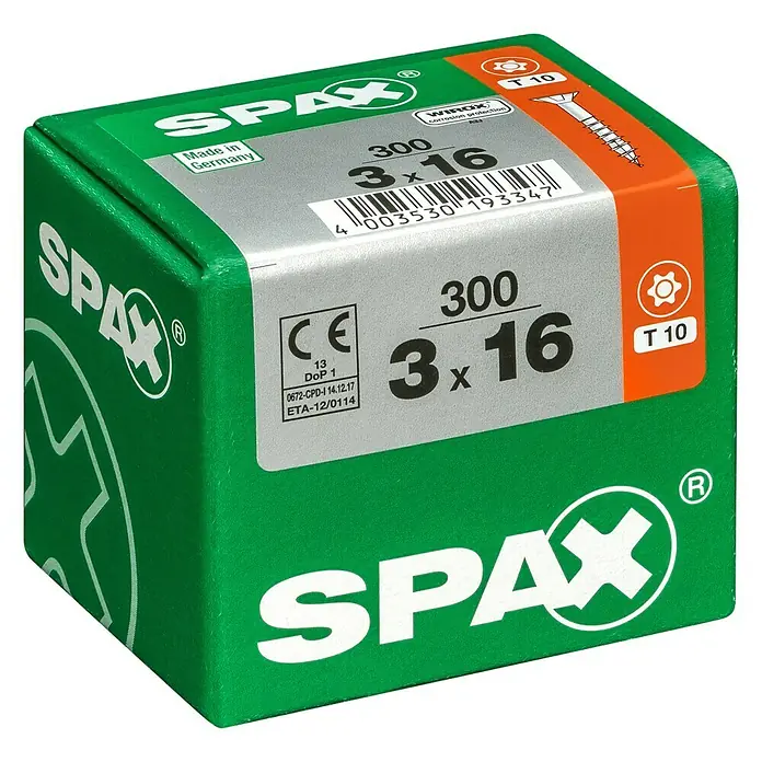 Spax Universalschraube T-Star plus - Ø x L: 3 x 16 mm, WIROX Oberfläche, T-Star plus, 300 Stk. - Linke Seitenansicht