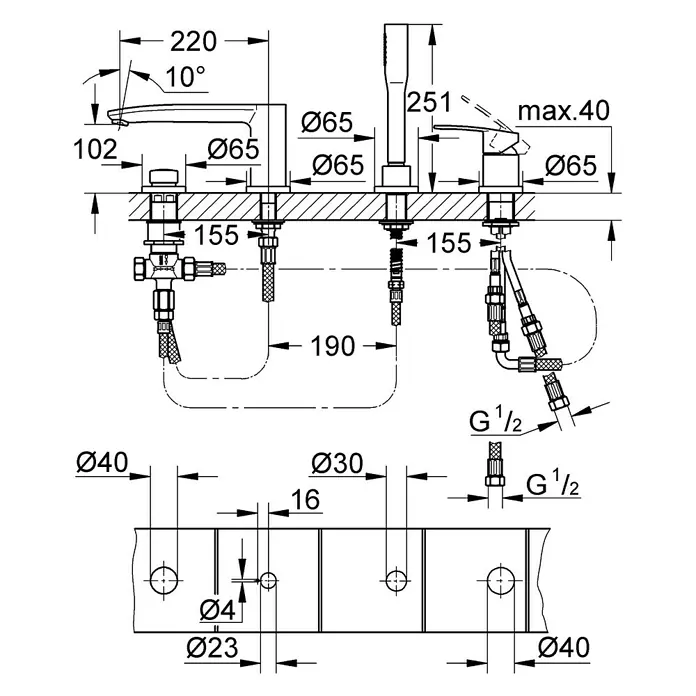 Grohe Eurostyle Wannenrandarmatur - 4-Loch, Chrom, Glänzend