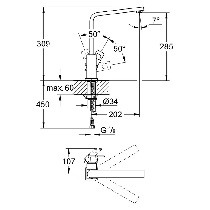 Grohe Eurocube Spültischarmatur - Edelstahl, Matt, Hoher Auslauf