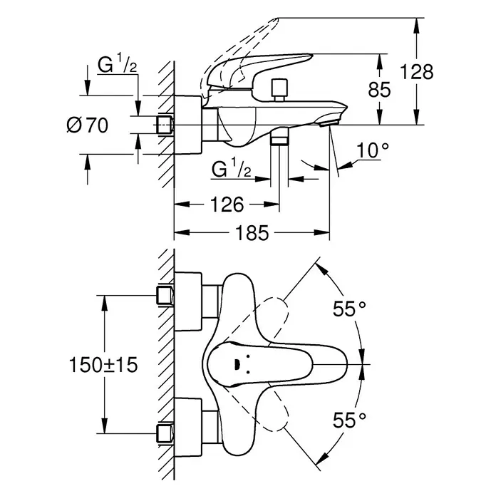 Grohe Eurostyle Solid Badewannenarmatur - Weiß, Glänzend