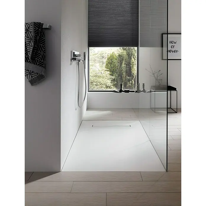 Camargue Duschelement Flat E - 90 x 90 cm, Mineralwerkstoff, Ablauf: Waagerecht, Weiß - Stimmungsaufnahme