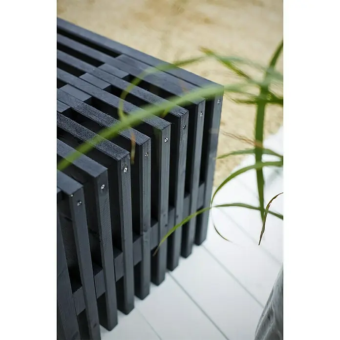 Plus Gartenbank Rustik - L x B x H: 138 x 49 x 45 cm, Holz, Schwarz - Detailaufnahme