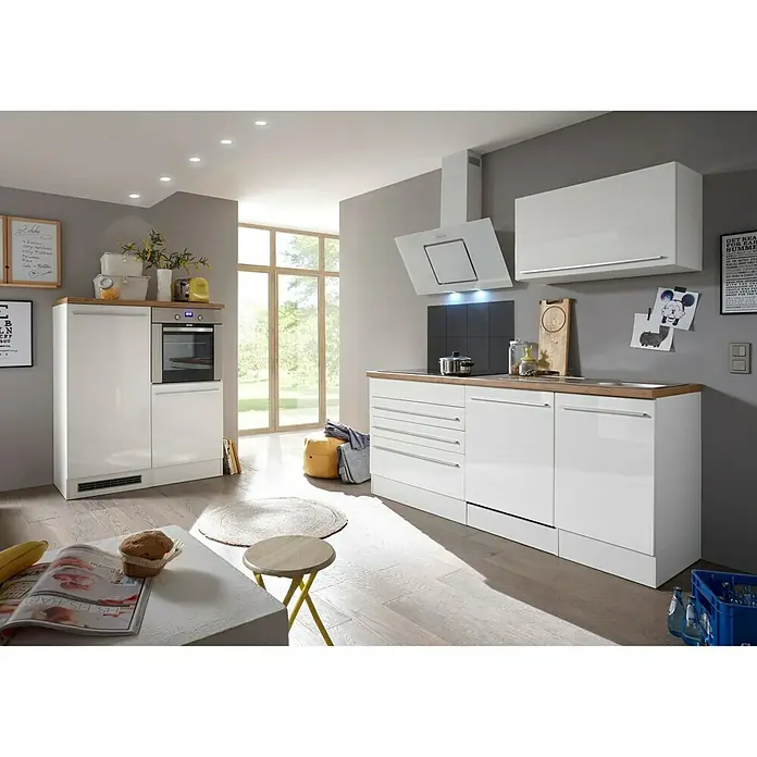 Respekta Premium Küchenbar BERP320HWWC - Breite: 320 cm, Front: Weiß Hochglanz, Mit Elektrogeräten