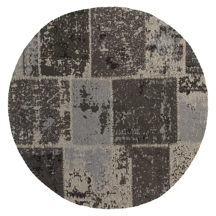Kayoom Teppich Matrix Rund - Schwarz, Grau, Durchmesser: 120 cm, 100% Baumwolle - Ansicht von oben