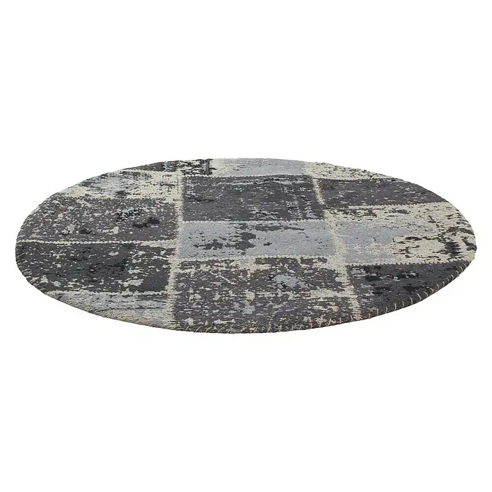 Kayoom Teppich Matrix Rund - Schwarz, Grau, Durchmesser: 120 cm, 100% Baumwolle - Vorderansicht