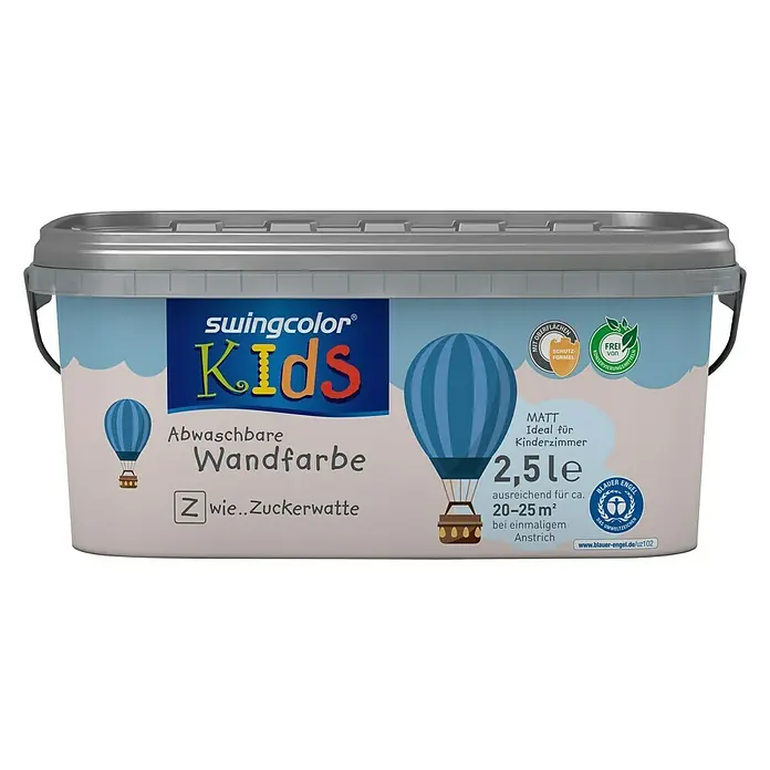 swingcolor KIDS Wandfarbe - Zuckerwatte, 2,5 l, Matt, Konservierungsmittelfrei - Vorderansicht