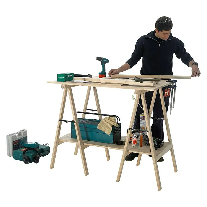 Astigarraga Caballete plegable de madera - Peso máximo admitido: 600 kg con 2 caballetes de madera, Altura: 100 cm, Pino