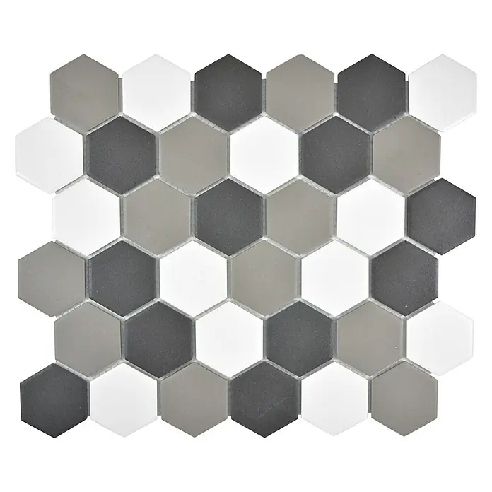 Mosaikfliese Hexagon Mix CU HX150 - 32,5 x 28,1 cm, Weiß/Schwarz/Grau, Matt - Ansicht von oben