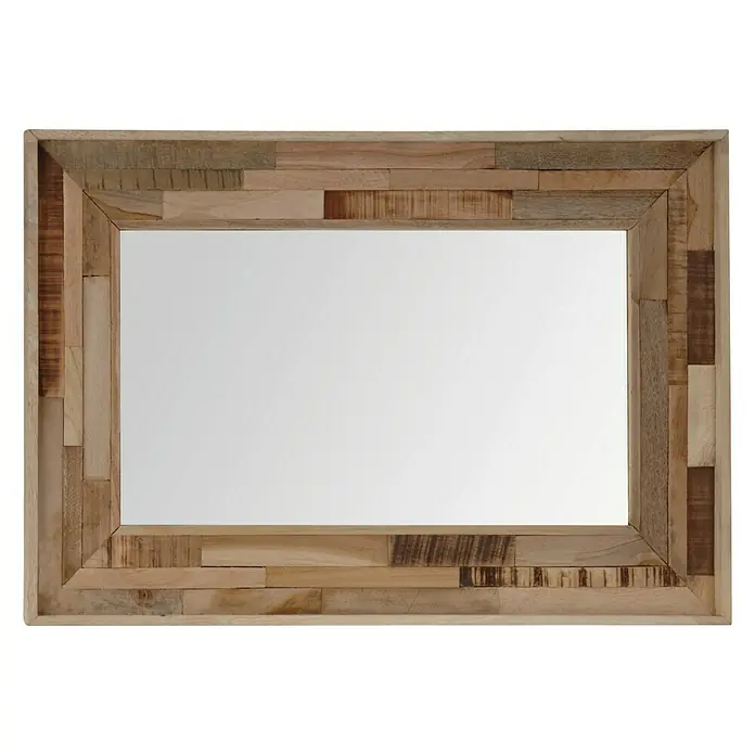 Espejo con marco de madera - 75 x 50 cm, Madera clara, Marrón