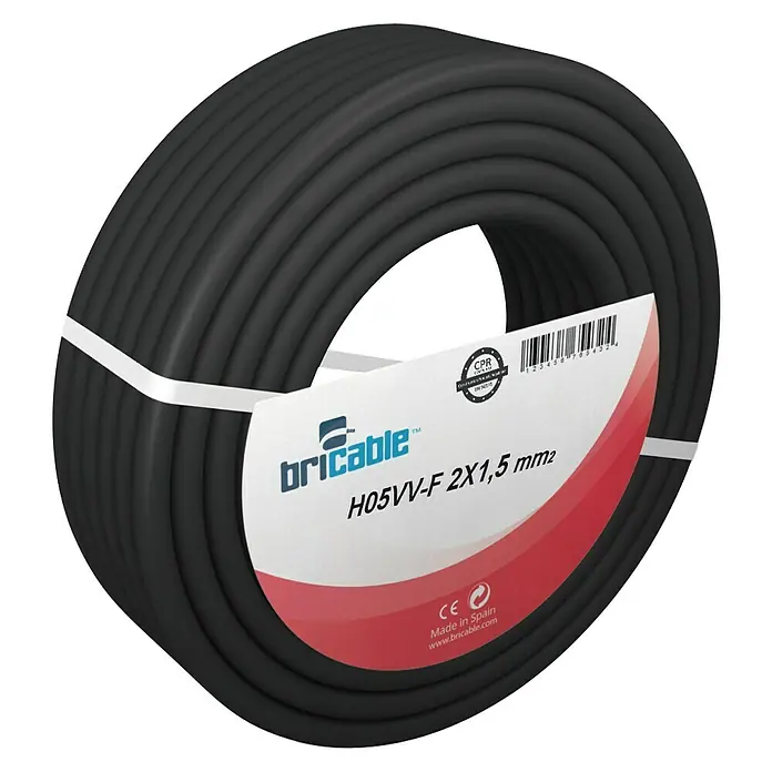 Bricable Cable unipolar Fase - H05VV-F2x1,5, 25 m, Negro