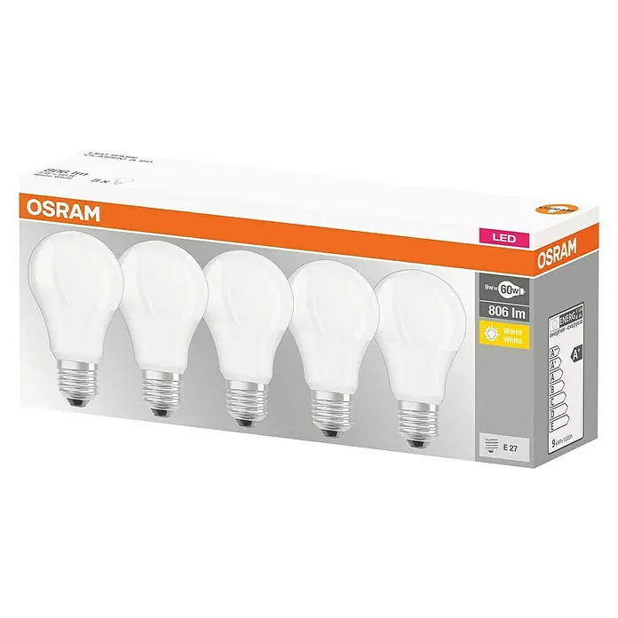 Osram Set LED žarulja Base Classic A - 5 kom, 9 W, E27, Topla bijela, Mat