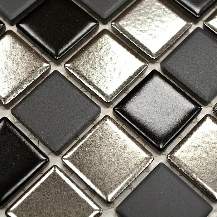 Mosaikfliese Quadrat TRS BLS - 32,6 x 30 cm, Schwarz/Silber, Matt - Detailaufnahme