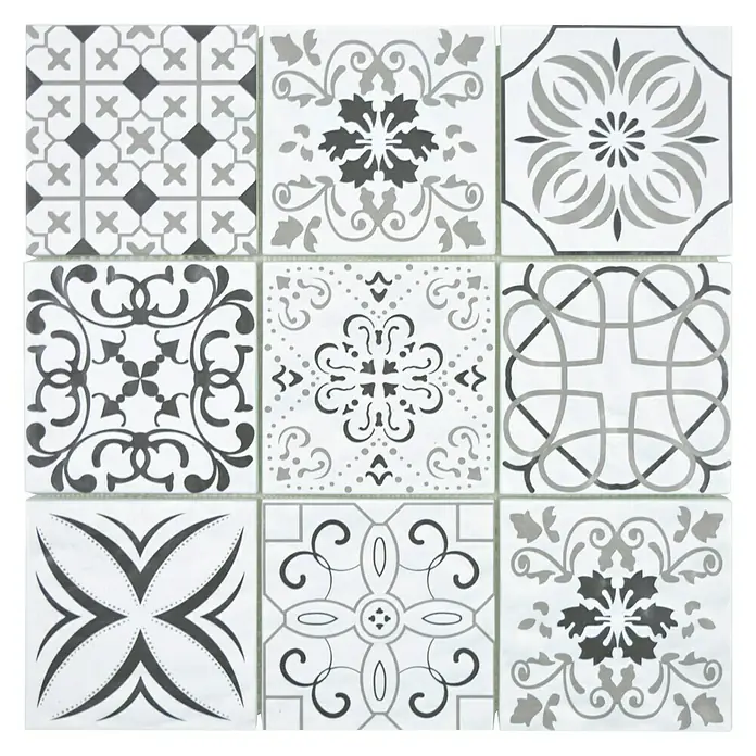 Mosaikfliese Crystal Retro XCM 8RBW97 - 30 x 30 cm, Weiß/Schwarz, Matt - Ansicht von oben