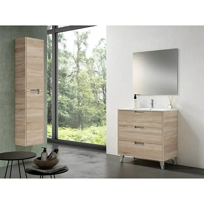Mueble de lavabo Briseis - L x An x Al: 46 x 80 x 85 cm, Roble, Mate